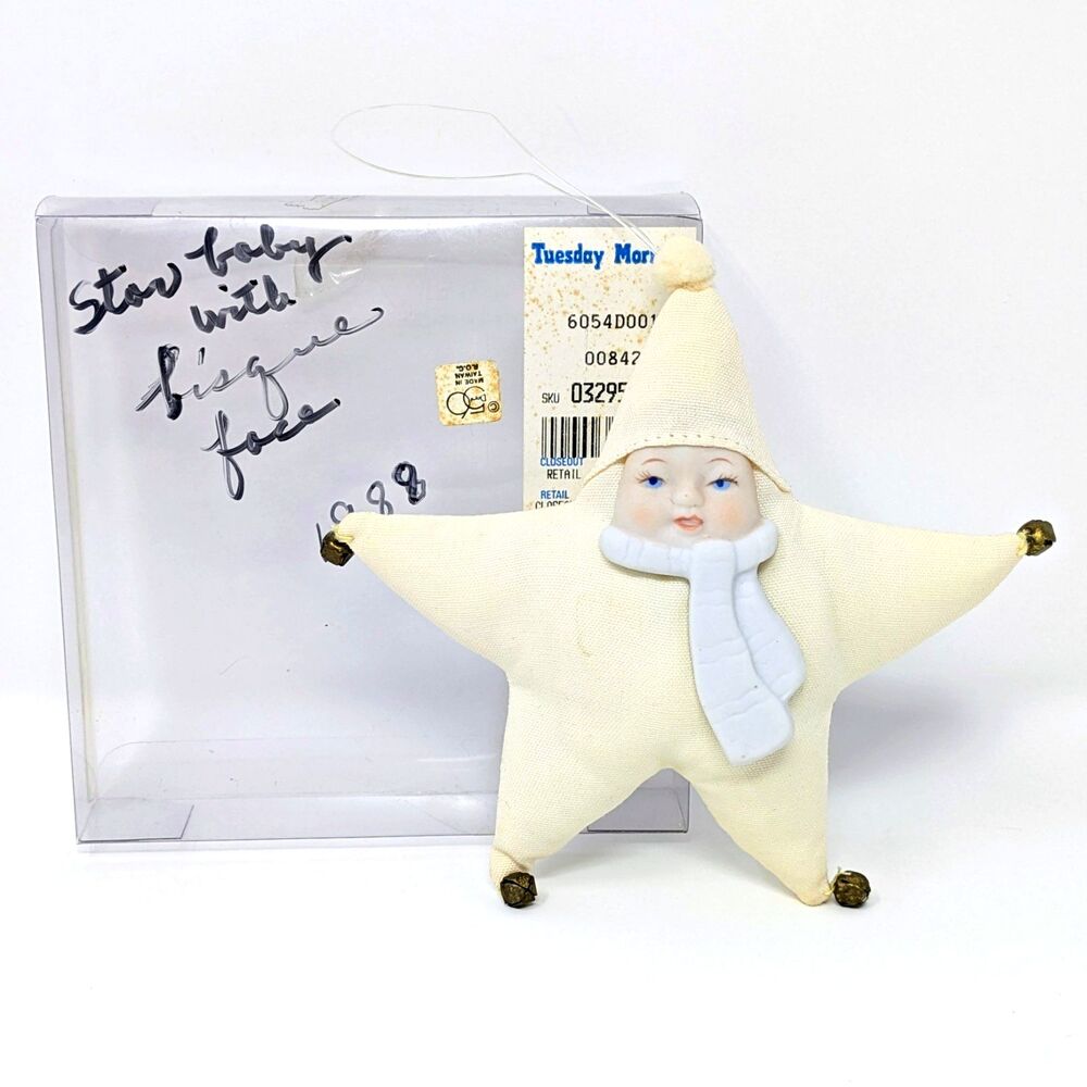 Vtg Department 56 Fabric Star w/ Snowbabies Porcelain Face Christmas Ornament 5"